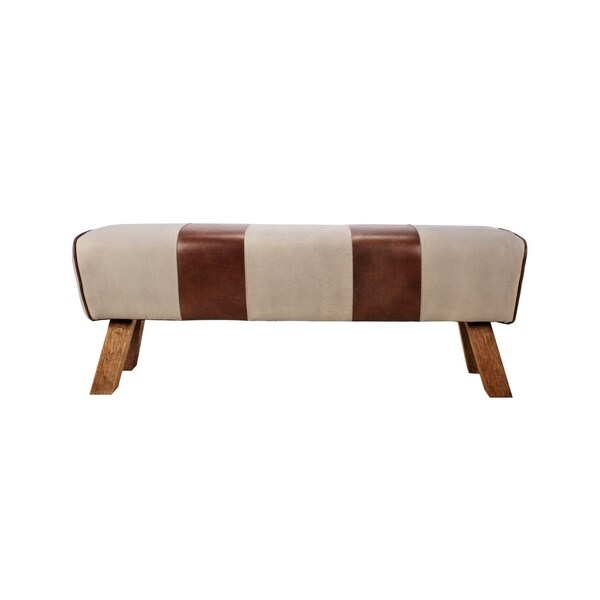 Aurelle Home Modern Eclectic Leather and Canvas Bench - Overstock