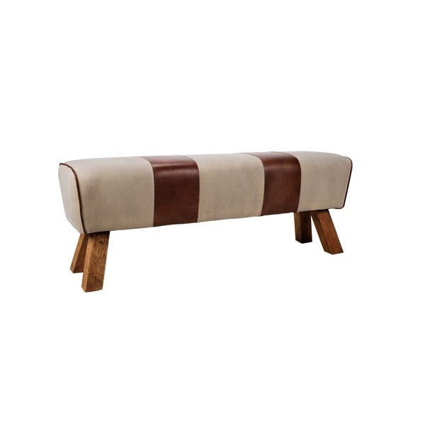 Shop Aurelle Home Modern Eclectic Leather and Canvas Bench - On Sale
