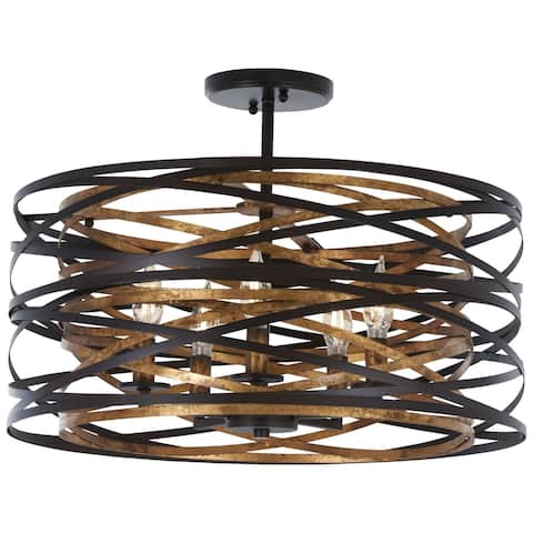 Minka-Lavery Vortic Flow 5-Light Semi-Flush/Pendant -Contemporary, Dark Bronze with Mosaic Gold Finish