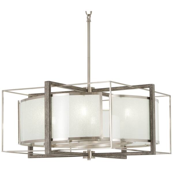 slide 1 of 2, Minka Lavery Tyson's Gate 6-Light Brushed Nickel W/Shale Wood Pendant