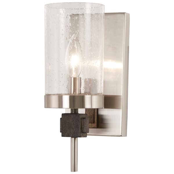 Bridlewood 2-Light Stone Grey with Brushed Nickel Bath Light with Clear Seedy Glass