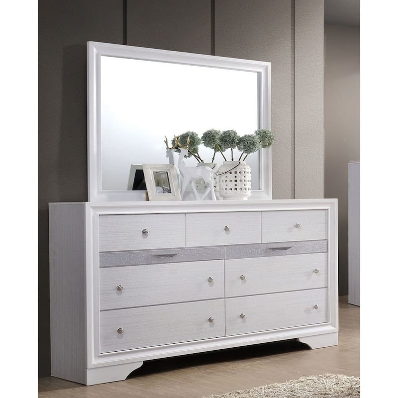 Relo Contemporary White Wood 9-Drawer 2-Piece Dresser and Mirror Set by Furniture of America
