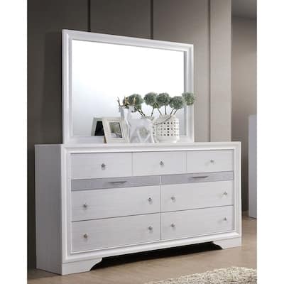 Relo Contemporary White Wood 9-Drawer 2-Piece Dresser and Mirror Set by Furniture of America