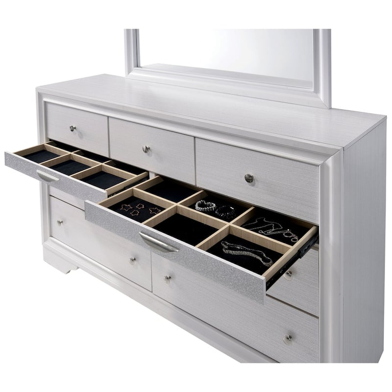 Relo Contemporary White Wood 9-Drawer 2-Piece Dresser and Mirror Set by Furniture of America