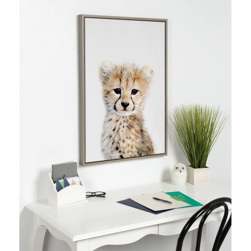 Kate and Laurel Sylvie Cheetah Framed Canvas by Amy Peterson - 18x24 - Plastic - Grey