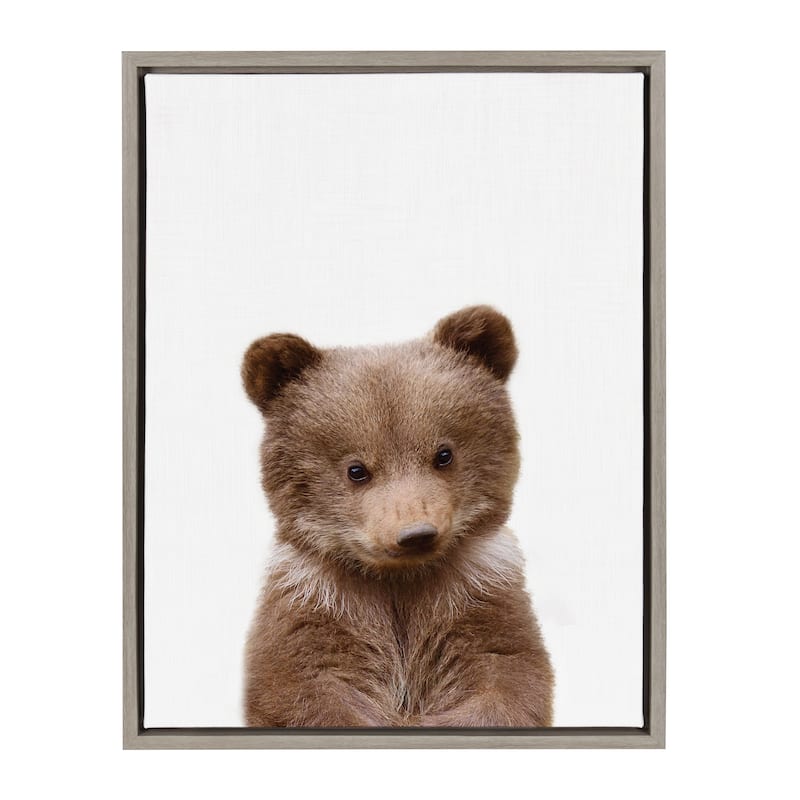 Kate and Laurel Sylvie Baby Bear Framed Canvas by Amy Peterson - 18x24 - Plastic - Grey