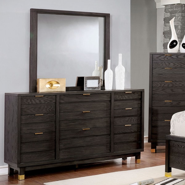 Jayne Contemporary Dark Grey 2-piece Dresser and Mirror Set by FOA
