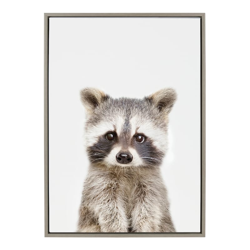 Kate and Laurel Sylvie Raccoon Framed Canvas by Amy Peterson - 23x33 - Plastic - Grey