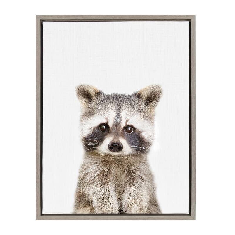 Kate and Laurel Sylvie Raccoon Framed Canvas by Amy Peterson - 18x24 - Plastic - Grey