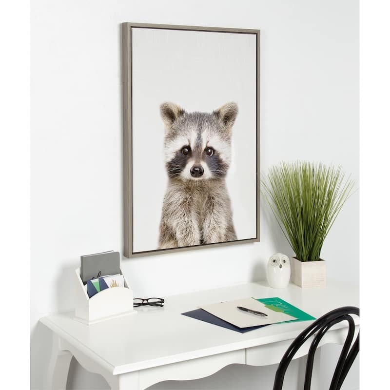 Kate and Laurel Sylvie Raccoon Framed Canvas by Amy Peterson