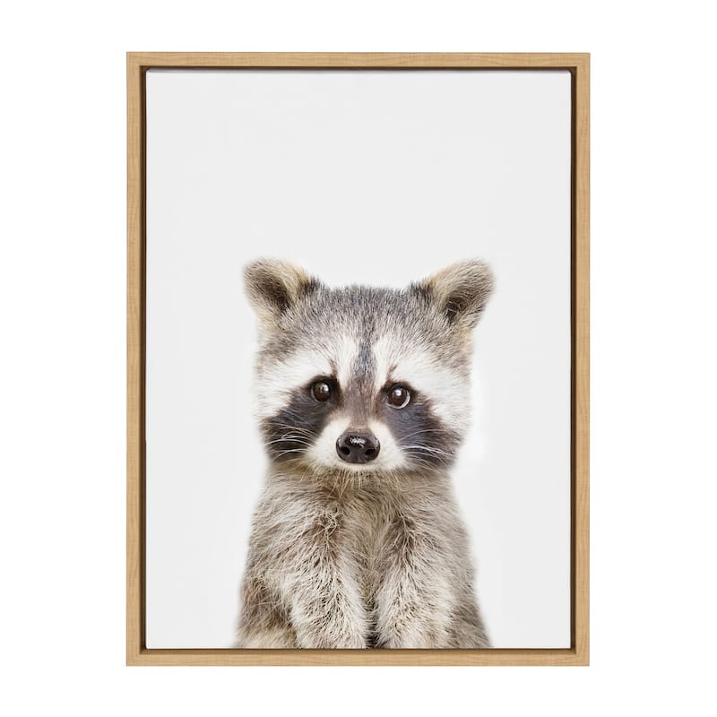 Kate and Laurel Sylvie Raccoon Framed Canvas by Amy Peterson - 18x24 - Plastic - Natural