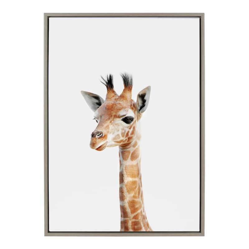 Kate and Laurel Sylvie Baby Giraffe Framed Canvas by Amy Peterson - 23x33 - Plastic - Grey