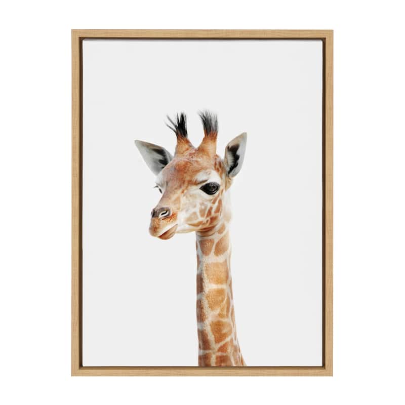 Kate and Laurel Sylvie Baby Giraffe Framed Canvas by Amy Peterson - 18x24 - Plastic - Natural