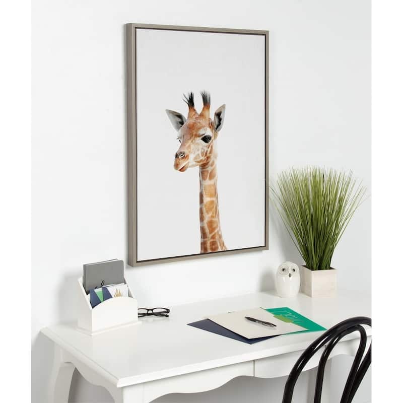 Kate and Laurel Sylvie Baby Giraffe Framed Canvas by Amy Peterson