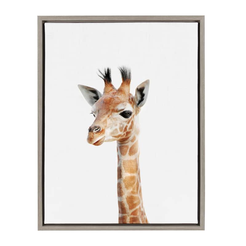 Kate and Laurel Sylvie Baby Giraffe Framed Canvas by Amy Peterson - 18x24 - Plastic - Grey