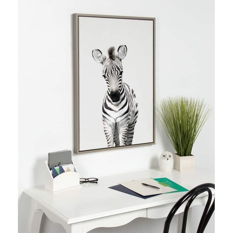 Kate and Laurel Sylvie Baby Zebra Framed Canvas by Amy Peterson