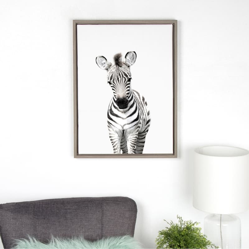 Kate and Laurel Sylvie Baby Zebra Framed Canvas by Amy Peterson - 23x33 - Plastic - Grey