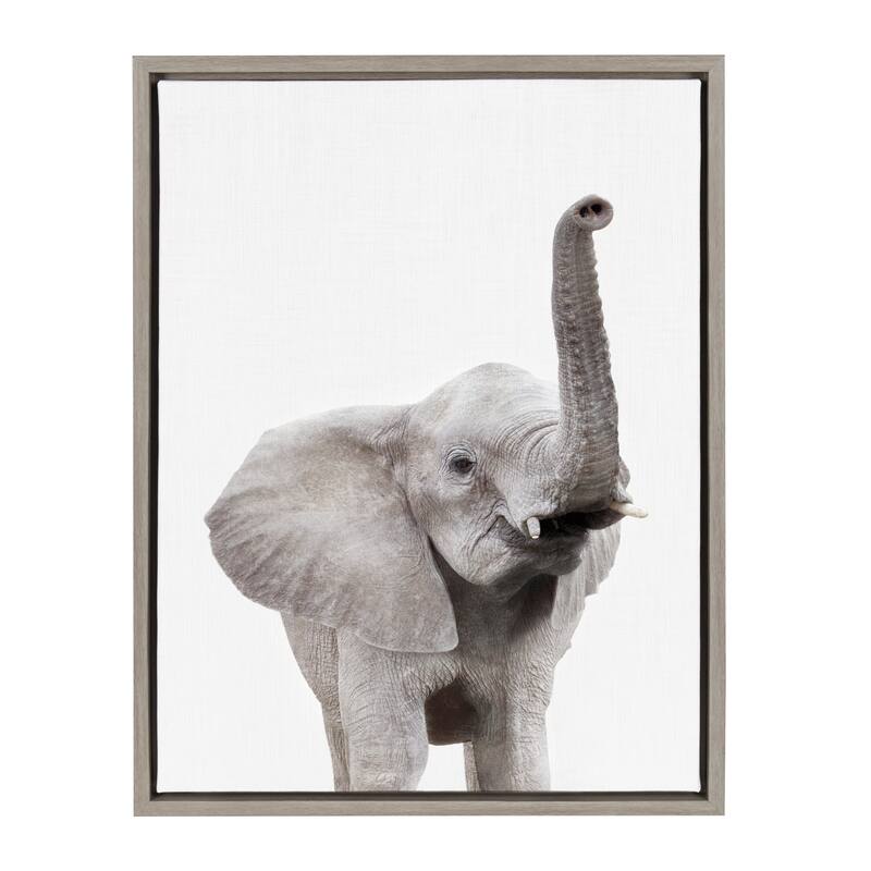 Kate and Laurel Sylvie Young Elephant Framed Canvas by Amy Peterson - 18x24 - Plastic - Grey