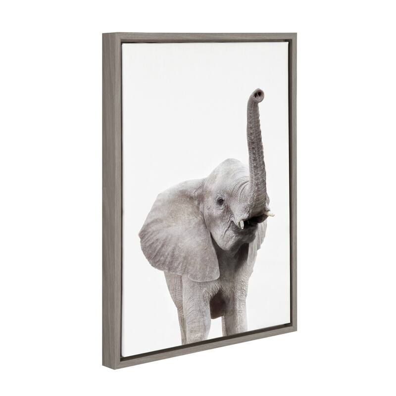 Kate and Laurel Sylvie Young Elephant Framed Canvas by Amy Peterson