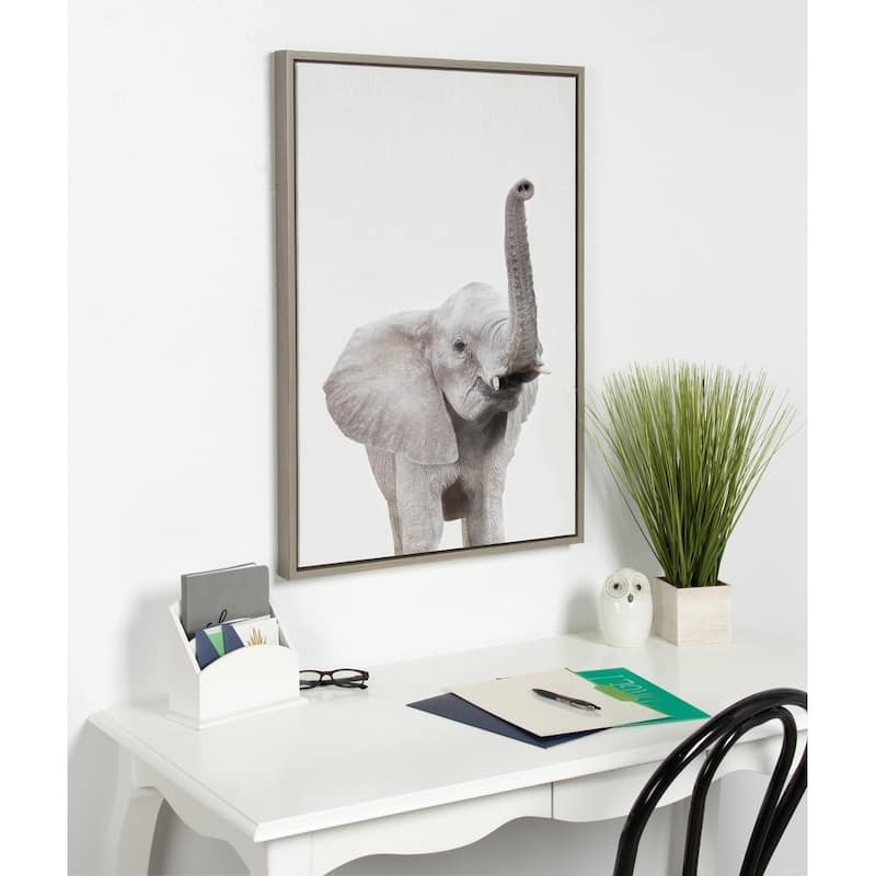 Kate and Laurel Sylvie Young Elephant Framed Canvas by Amy Peterson