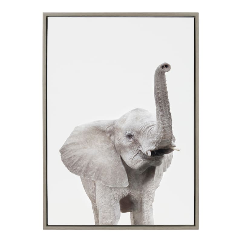 Kate and Laurel Sylvie Young Elephant Framed Canvas by Amy Peterson - 23x33 - Plastic - Grey