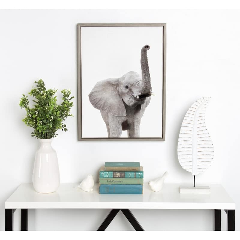 Kate and Laurel Sylvie Young Elephant Framed Canvas by Amy Peterson
