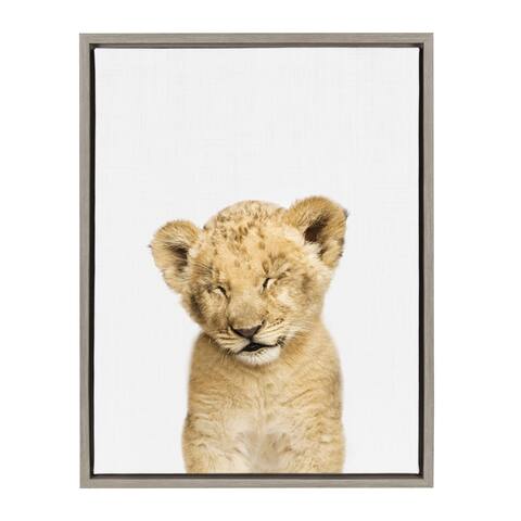 Sylvie Sleepy Baby Lion Animal Print Framed Canvas Art by Amy Peterson