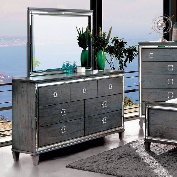 Shop Furniture Of America Drow Grey 2 Piece Dresser And Mirror Set