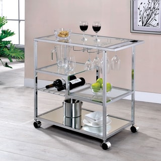 Baza Contemporary Chrome Metal Serving Cart with Stemware Rack by Furniture of America
