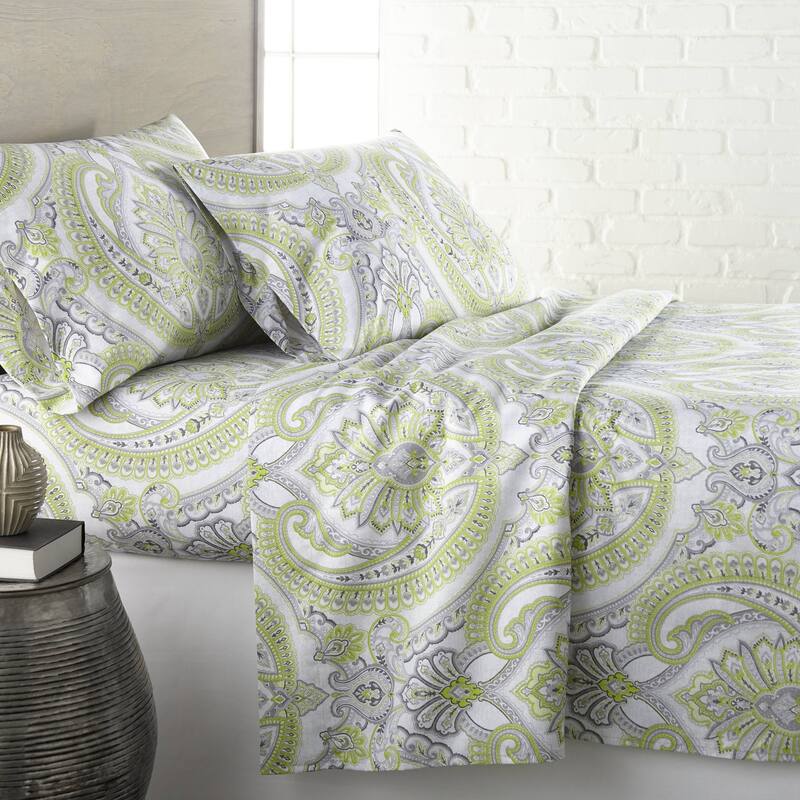 Vilano Deep Pocket Ultra-Soft Pure Melody 4-piece Paisley Bed Sheet Set - black - grey - Full