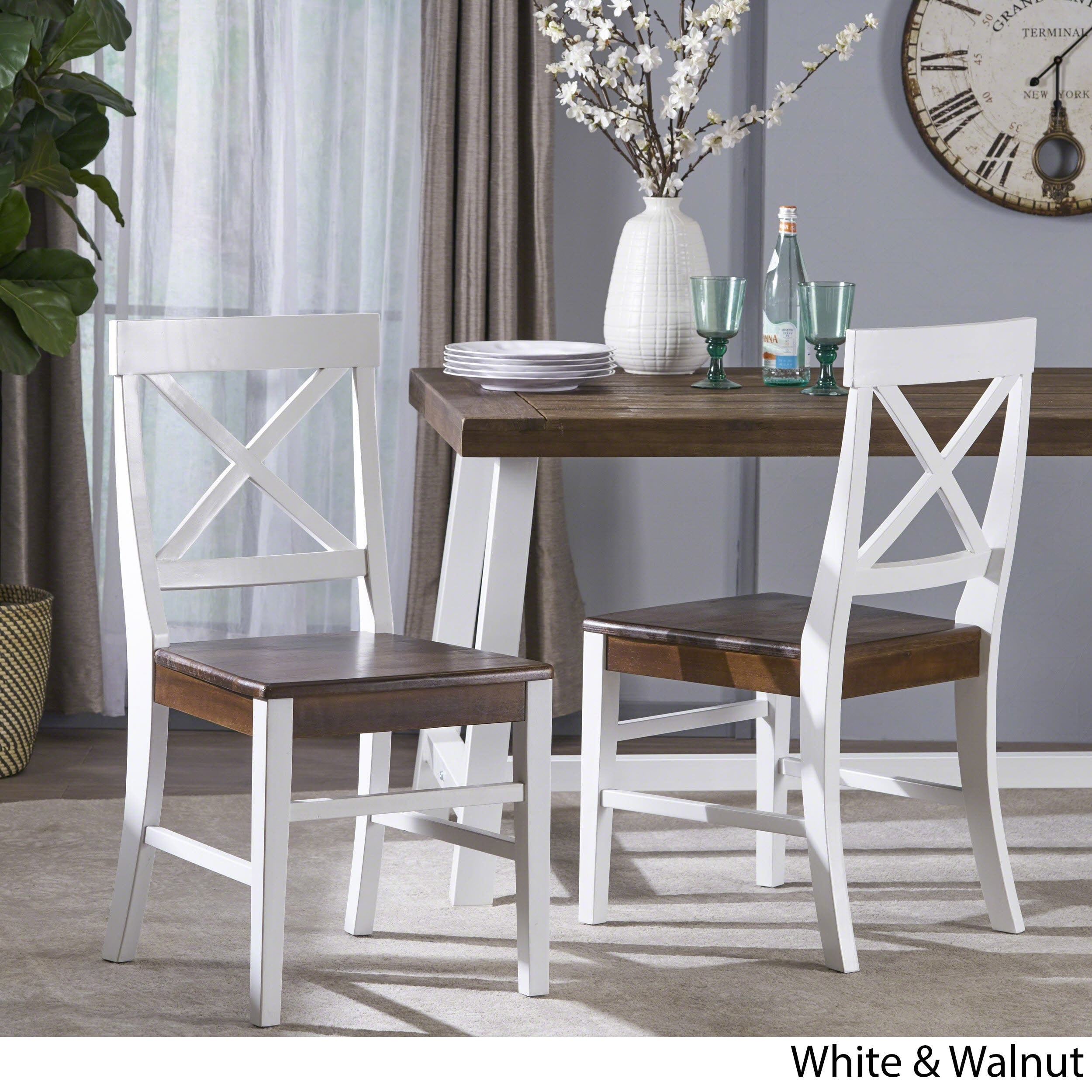 White//Walnut Christopher Knight Home Truda Farmhouse Acacia Wood Dining Chairs Finish Frame