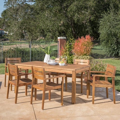 Wilson Outdoor Wood Expandable Rectangle Dining Set by Christopher Knight Home