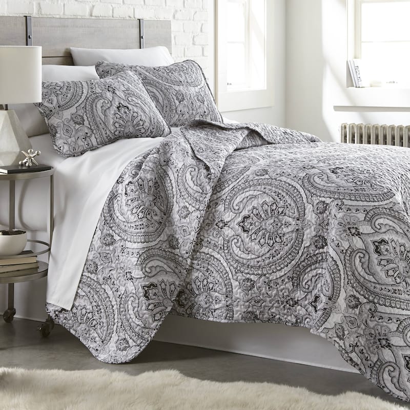 Lightweight Pure Melody 3-piece Paisley Quilt Set - Black - Full - Queen