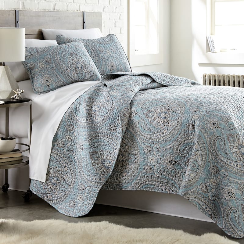 Lightweight Pure Melody 3-piece Paisley Quilt Set - Aqua - King - Cal King