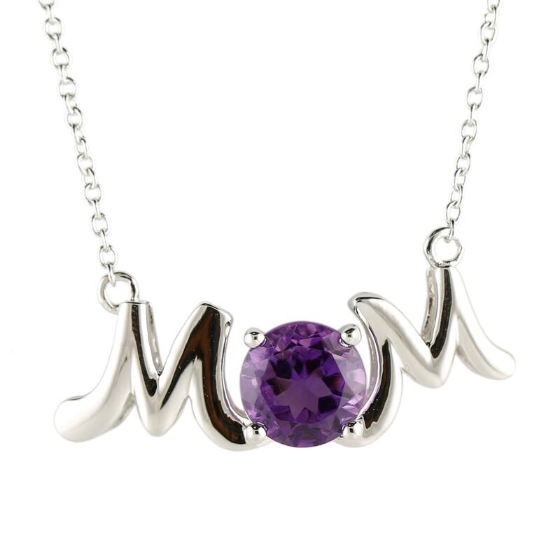 Sterling Silver 1.92ctw African Amethyst Mom Pendant Necklace, 18"L - Purple