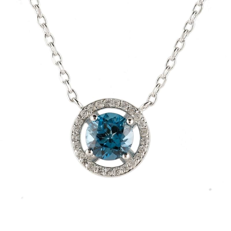 Ster Silver London Blue Topaz & Created White Sapphire Necklace 18"L
