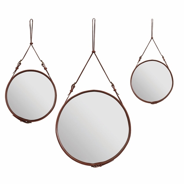 Amrah Cocoa Leather Strap Round Wall Mirror On Free Amrah Cocoa Leather Strap Round Wall Mirror