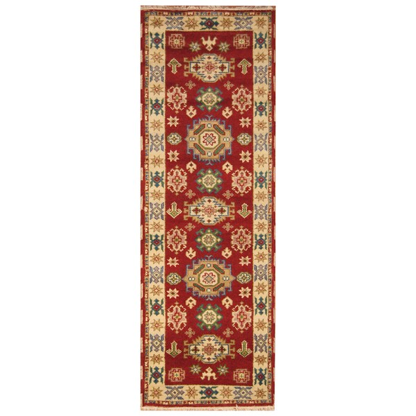 Handmade Herat Oriental Indo Hand-Knotted Tribal Kazak Wool Runner (India) - 2'10 x 8'2