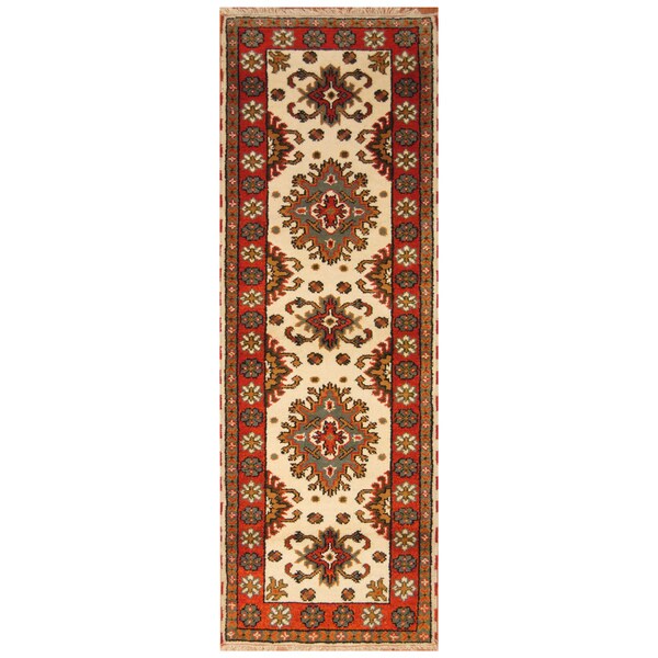 Handmade Herat Oriental Indo Hand-Knotted Tribal Kazak Wool Runner (India) - 2'10 x 8'4