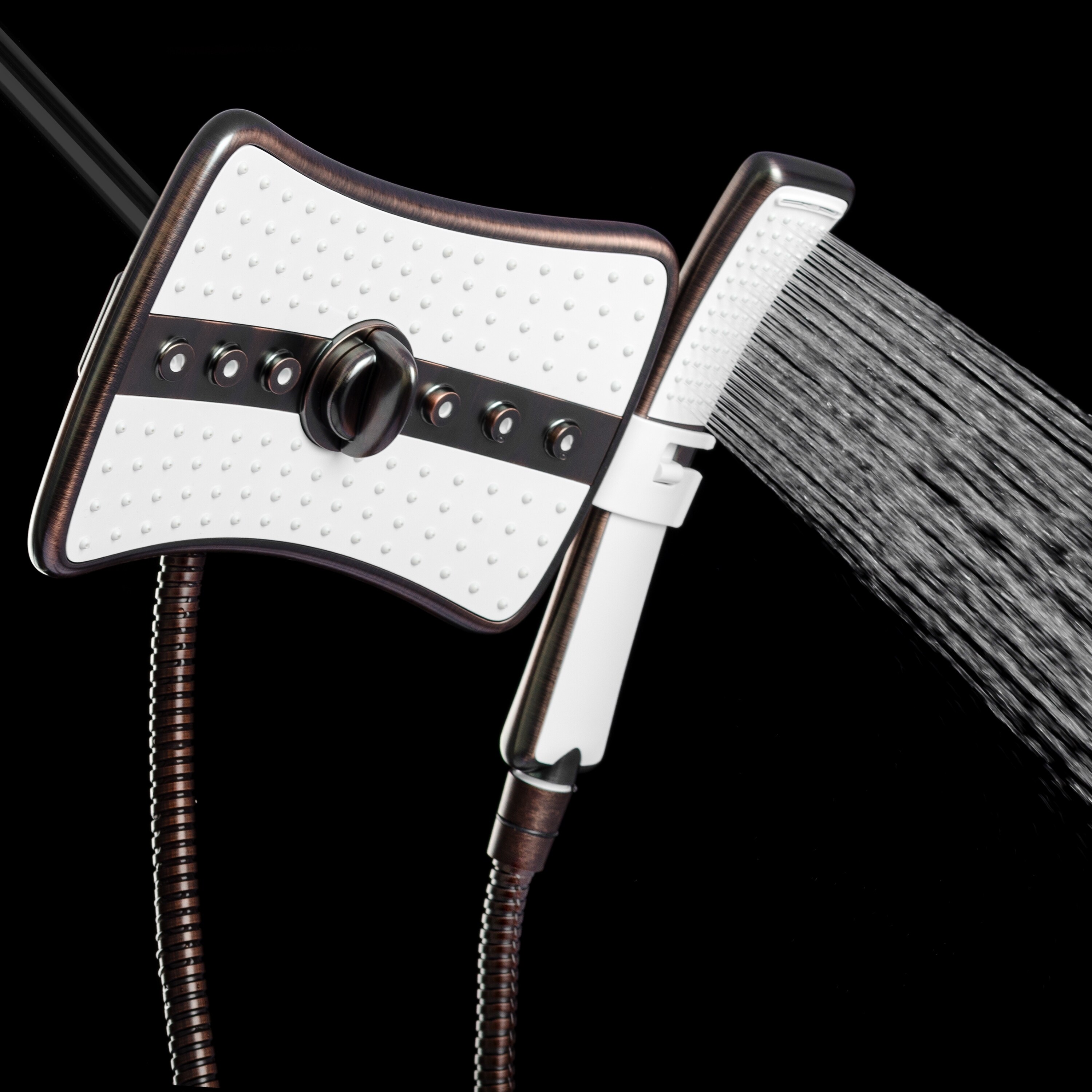 9" Rectangular Shower Head with 4 MultiFunction Wand Combo in Antique