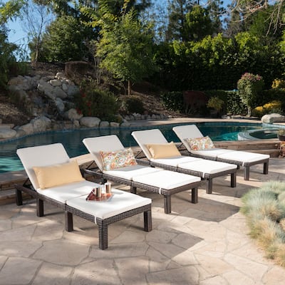 Jamaica Outdoor Wicker Chaise Lounge with Cushion (Set of 4) by Christopher Knight Home