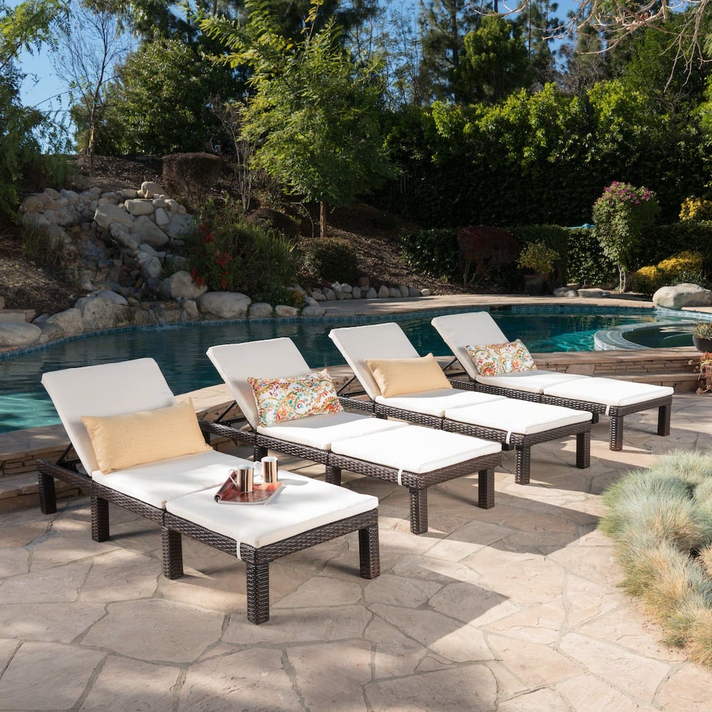 Jamaica Outdoor Wicker Chaise Lounge with Cushion (Set of 4) by Christopher Knight Home