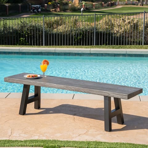 Lido Outdoor Rectangle Concrete Picnic Dining Bench by Christopher Knight Home