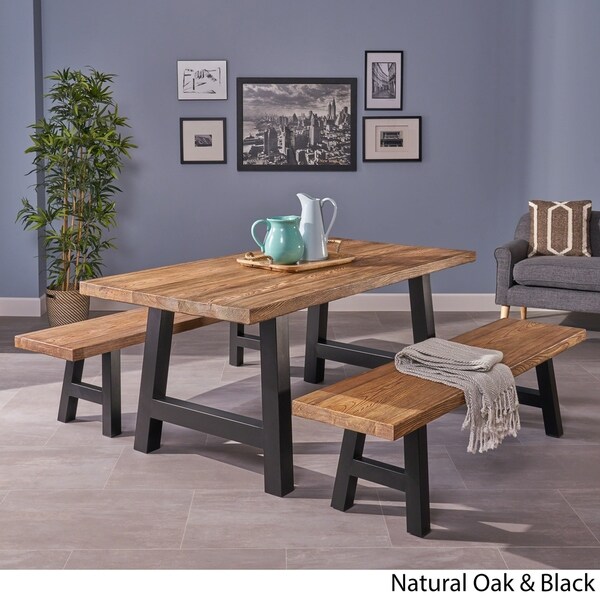 Ozias 3-piece Faux Live Edge Rectangle Concrete Picnic Dining Set by Christopher Knight Home