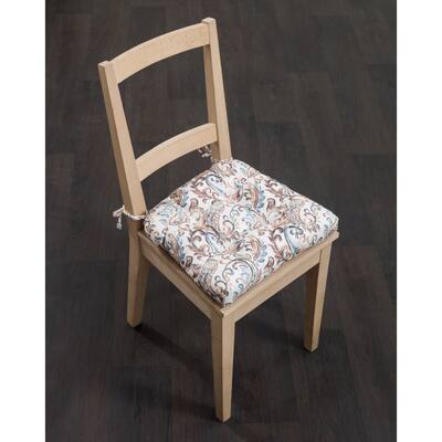 Paisley Print Set of Two (2) Memory Foam Chair Pad Seat Cushions with Fabric Ties