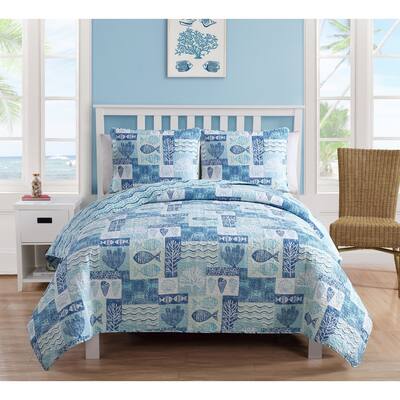 VCNY Home Patchwork Sea Life Reversible Quilt Set