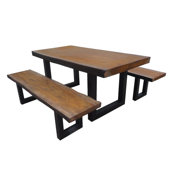 Jaxson 3-piece Faux Live Edge Rectangle Concrete Picnic Dining Set by Christopher Knight Home