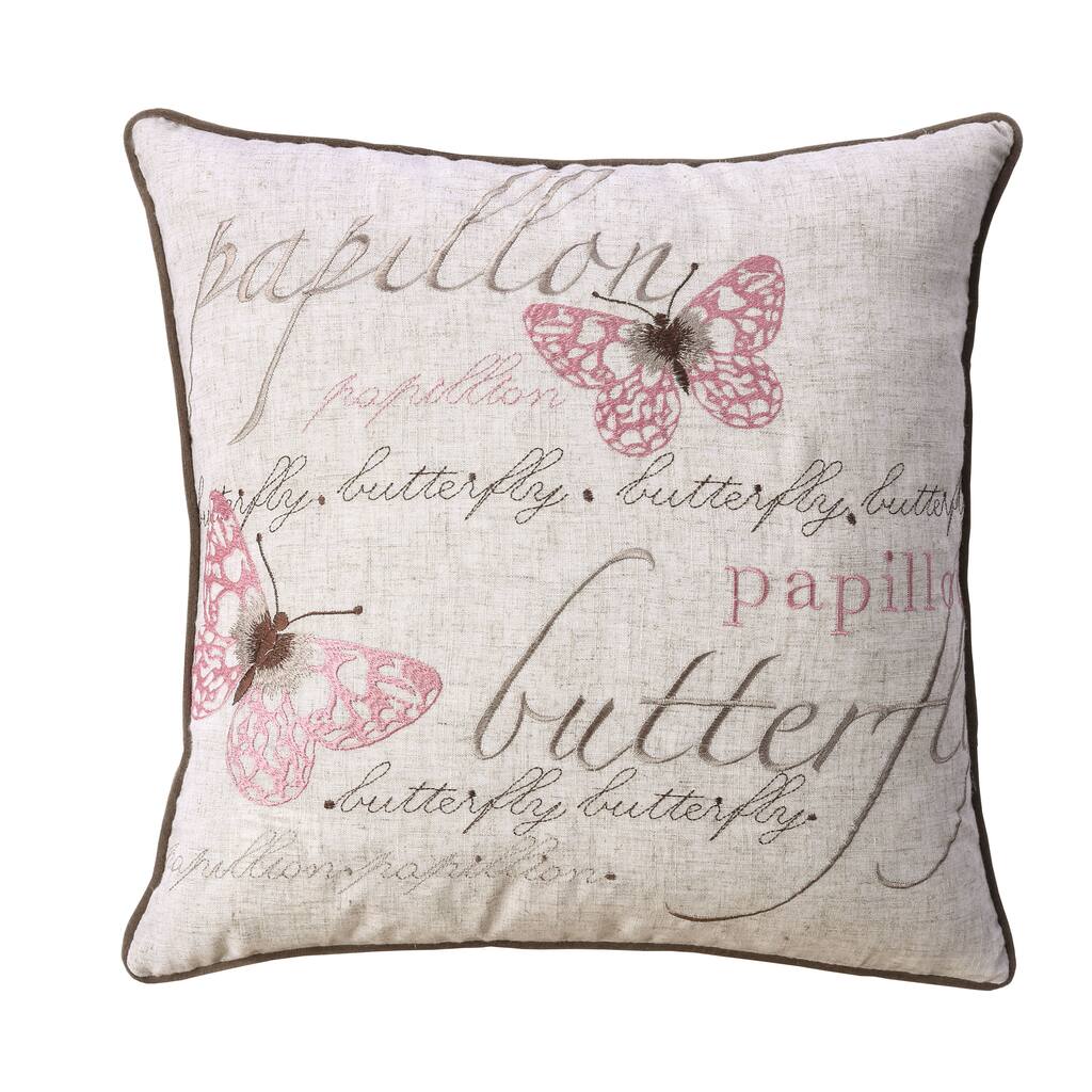 French Script Throws Colette Transitional Beige 20-inch Fabric French Script Butterfly Throw ...