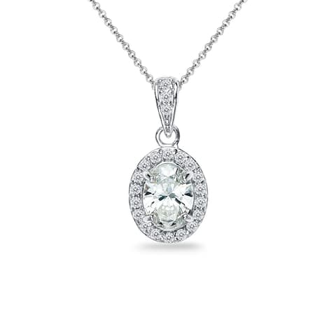ICZ Stonez Sterling Silver Oval Halo Stud Necklace Created with AAA Zirconia