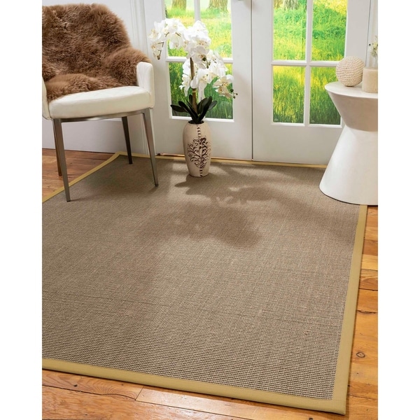 Natural Area Rugs 100%, Natural Fiber Handmade Dalton, Grey Sisal Rug, Sage Border - 4' x 6'